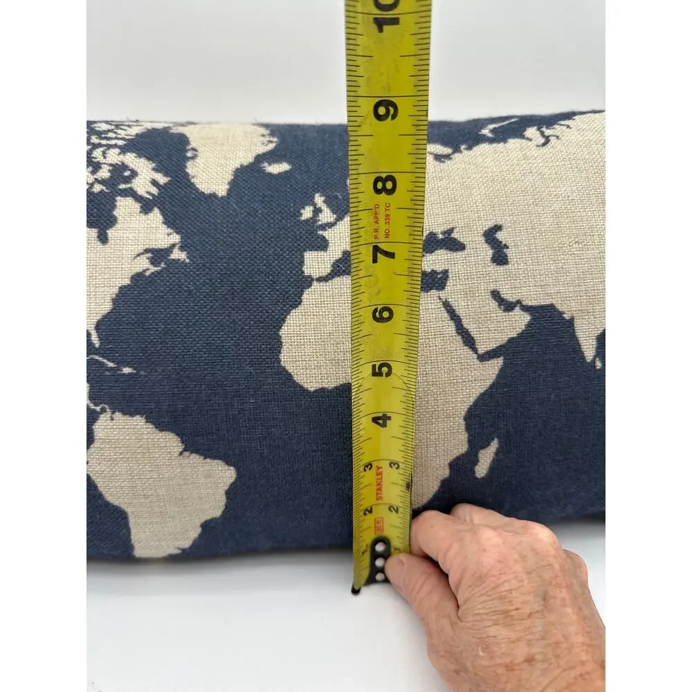 Burlap Linen Dark Blue World Map 18